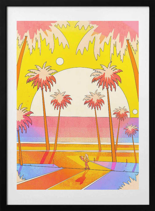 Retro Surfer Sunset - Art Print by Stephen Wade