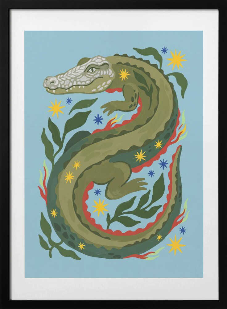 Starry Green Alligator - Art Print by Andreas Magnusson