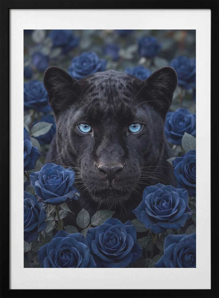Black Panther Blue Roses - Art Print by Andreas Magnusson