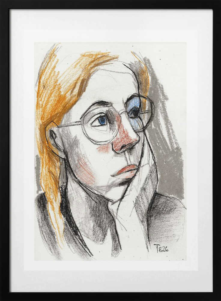 Pensive Woman With Glasses - Art Print by Tore Bahnson