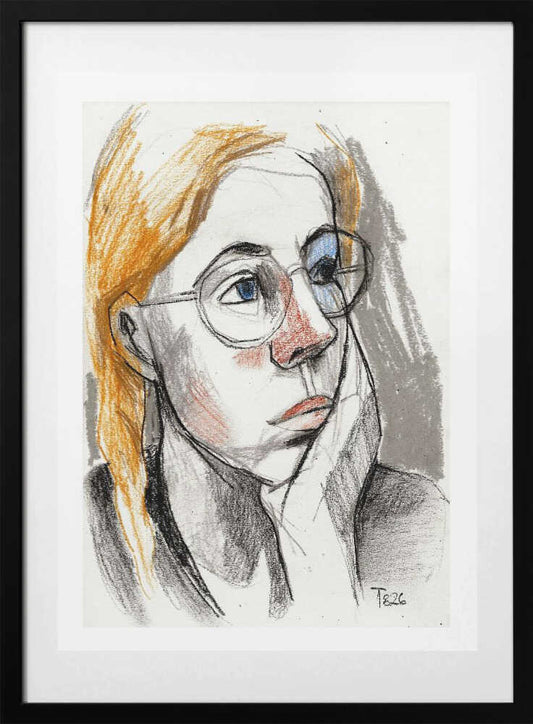 Pensive Woman With Glasses - Art Print by Tore Bahnson