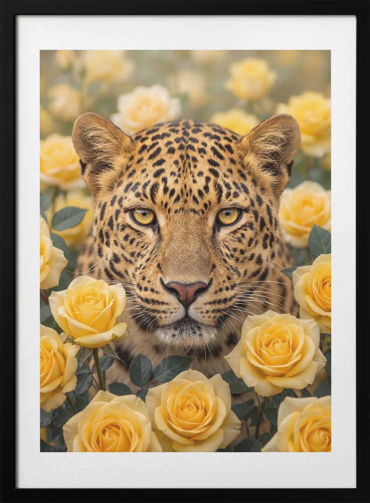 Leopard In Yellow Roses - Art Print by Andreas Magnusson