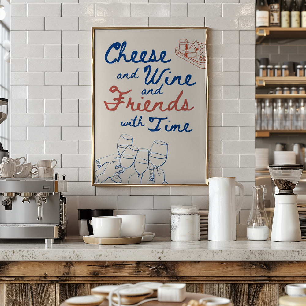 Cheese and wine..., Text + Illustration - Art Print by Ohkimiko