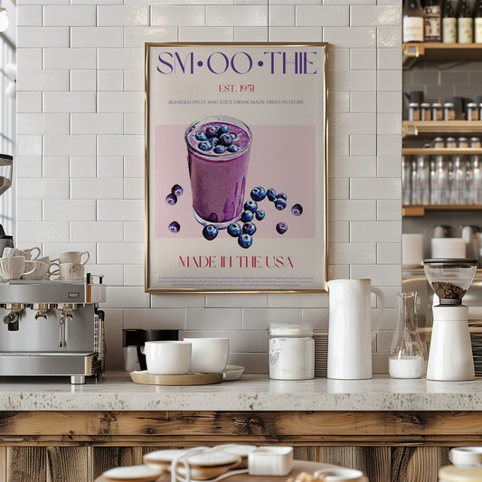 Blueberry Smoothie Illustration - Art Print by Nazma Khokhar