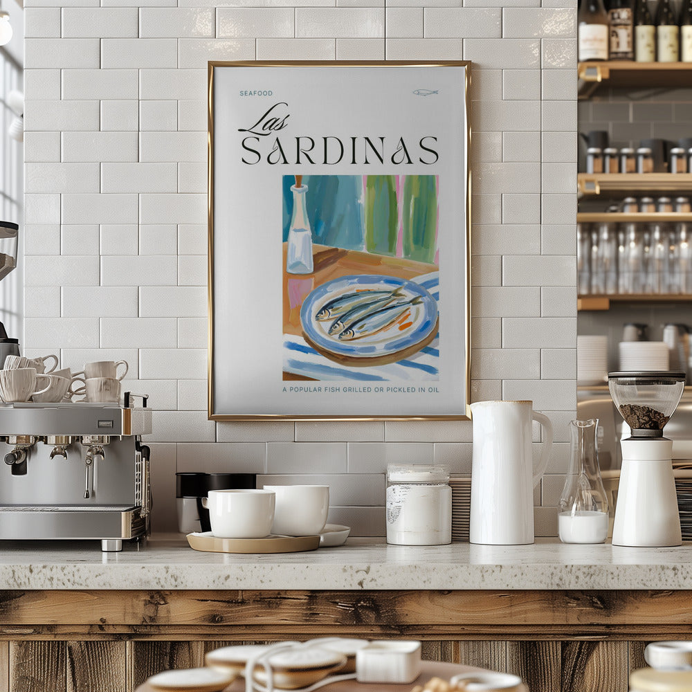 Plate of sardines with Bottle - Art Print by Ohkimiko