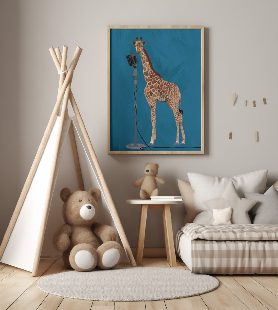 Giraffe Microphone Pink 2 01 - Art Print by Sarah Manovski