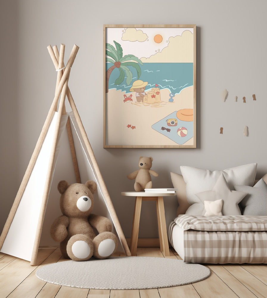 Bear on summer beach - Art Print by Xuan Thai