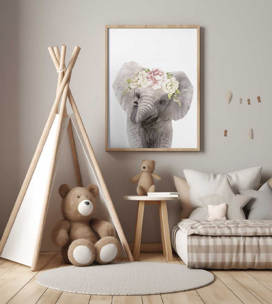Floral Baby Elephant - Art Print by Lola Peacock