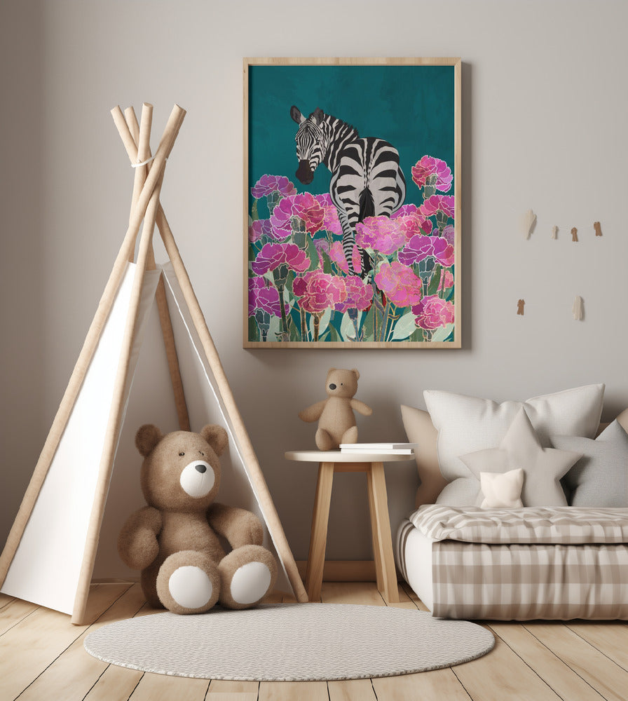 Zebra in a field of flowers - Art Print by Sarah Manovski