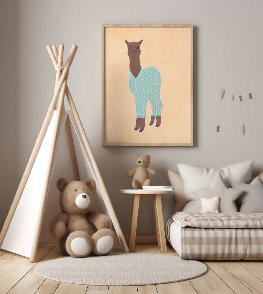 Llama In Pjs Banana Orange - Art Print by Sarah Manovski