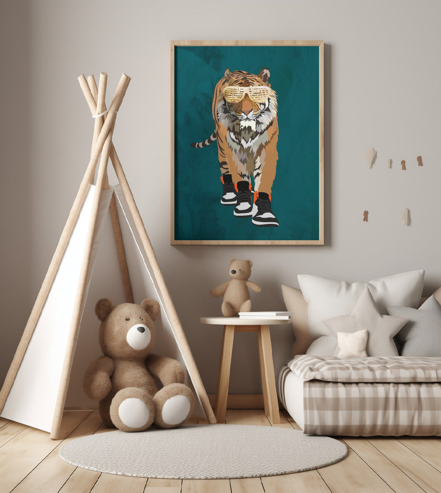 Tiger prowling in high top sneakers - Art Print by Sarah Manovski