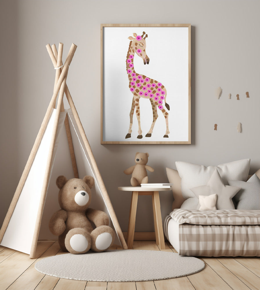 Giraffe with Flowers - Art Print by Lynnda Rakos