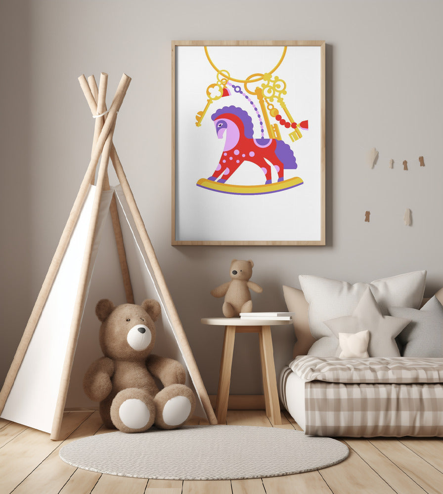 Horsy Toy Playful Simple Deco Illustration For Kids - Art Print by Tetiana Kava Illustration