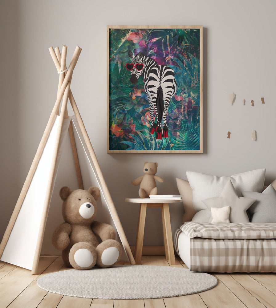 Tropical Floral Jungle - zebra in heels 2 - Art Print by Sarah Manovski