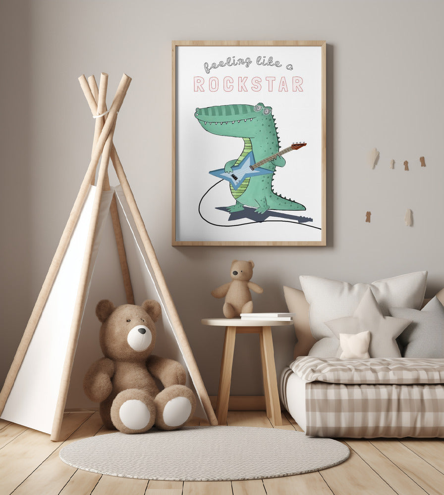 Feeling Like A Rockstar! Funny Crocodile Playing the Guitar - Art Print by Carla Daly