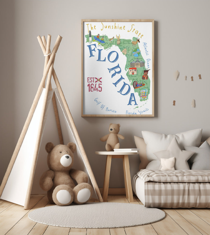 Florida State Map by Artist Carla Daly - Art Print by Carla Daly