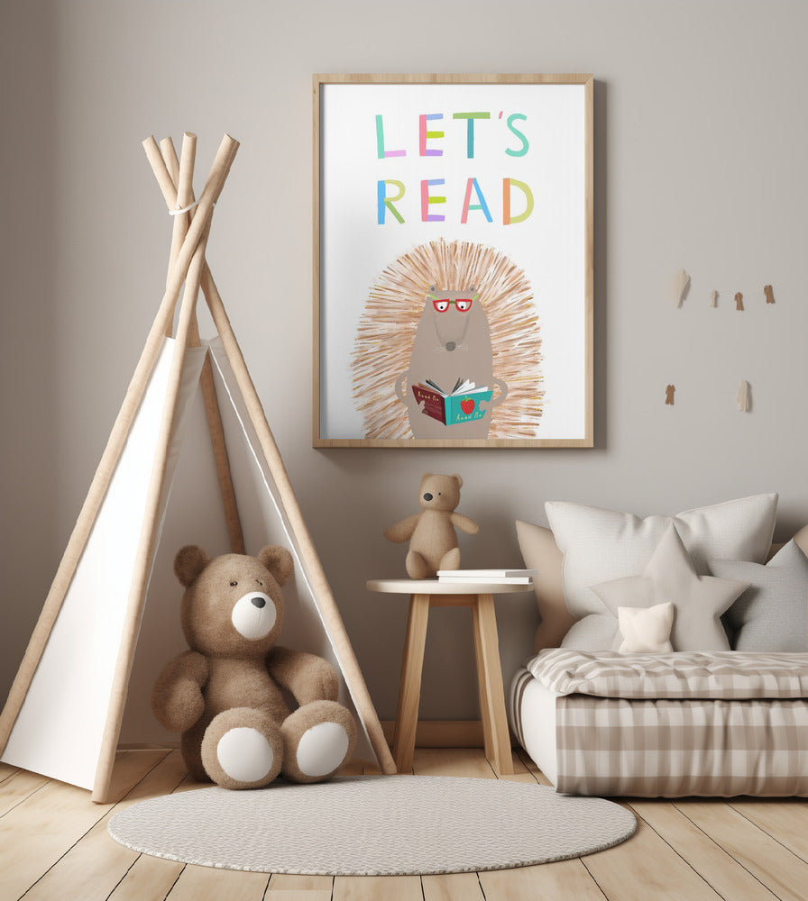 Let&#039;s Read with Cute Hedgehog by Illustrator Carla Daly - Art Print by Carla Daly