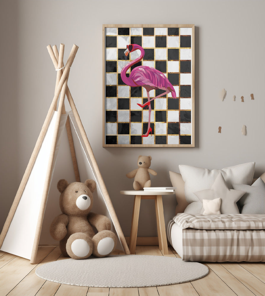 Flamingo Chekerboard - Art Print by Sarah Manovski