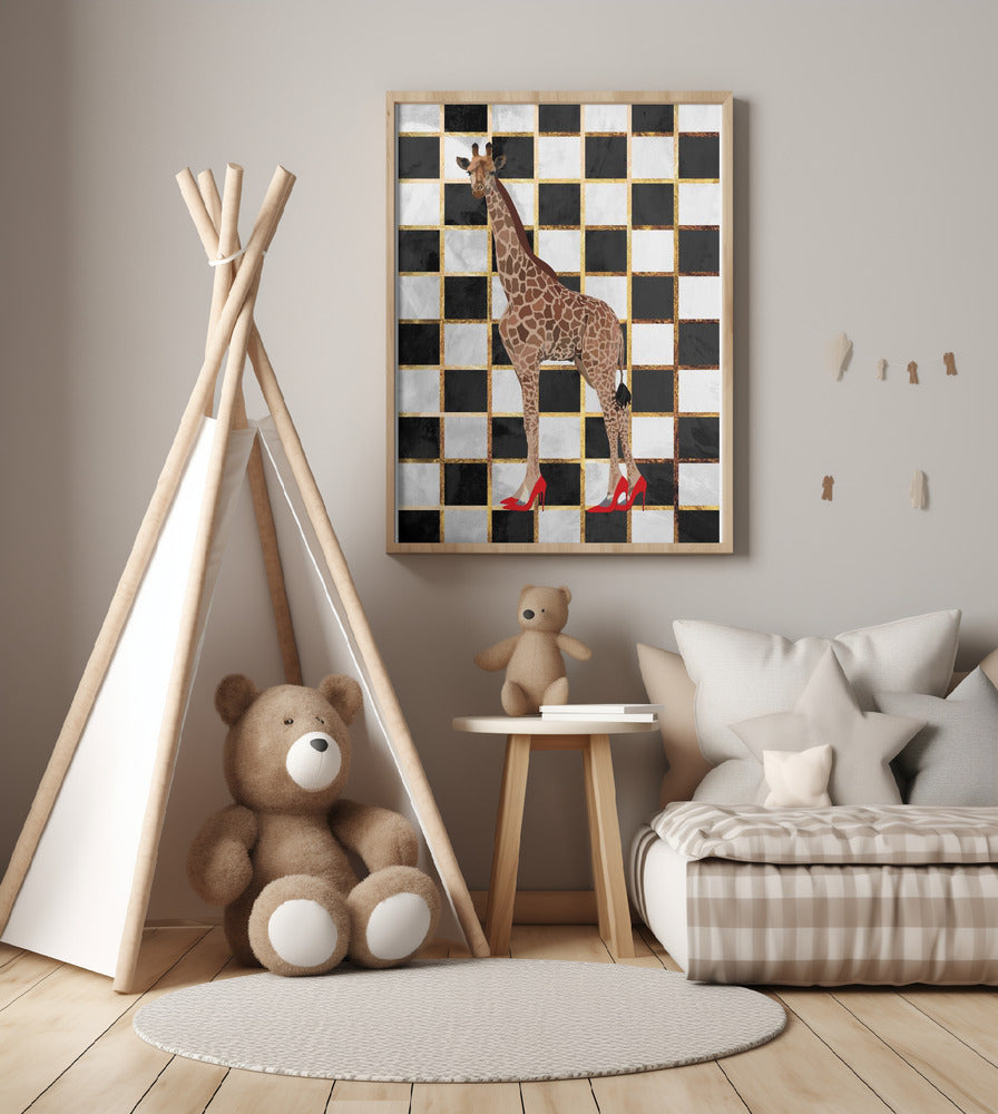 Giraffe Heels Checkerboard - Art Print by Sarah Manovski
