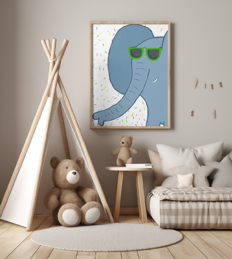 Funny Elephant with Green Glasses by Artist Carla Daly - Art Print by Carla Daly
