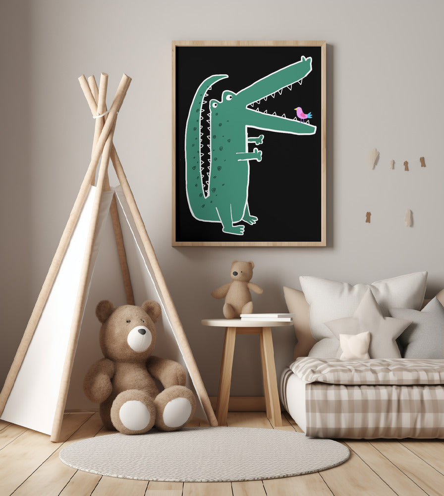 Crocodile with Cute Bird by Carla Daly - Art Print by Carla Daly