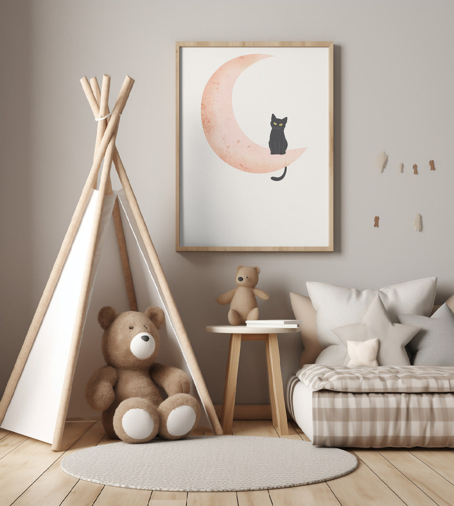 Cat Crescent Moon - Art Print by Melloi Art Prints