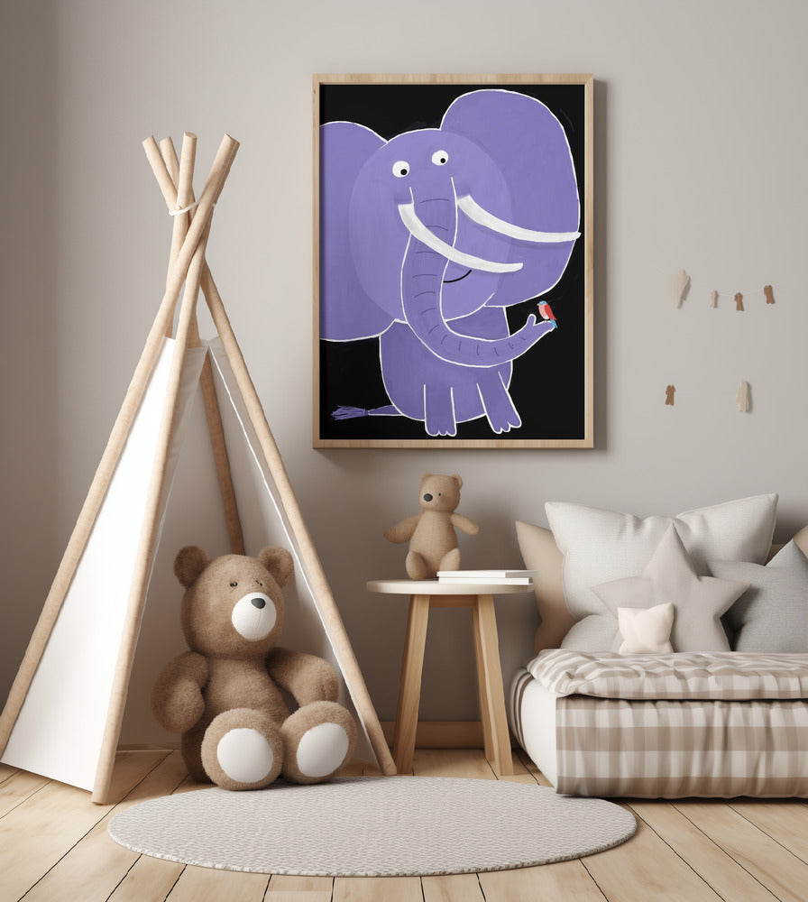 Large elephant with Small Bird By Carla Daly - Art Print by Carla Daly