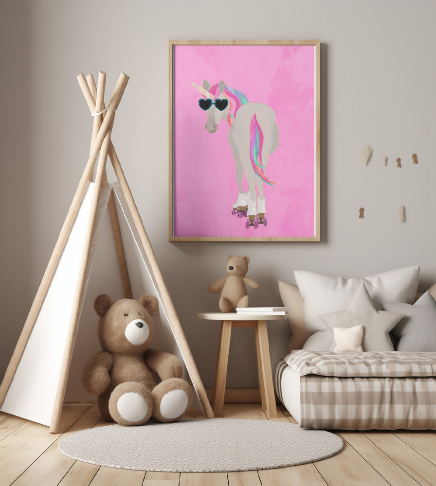 Unicorn rollerskating pink - Art Print by Sarah Manovski