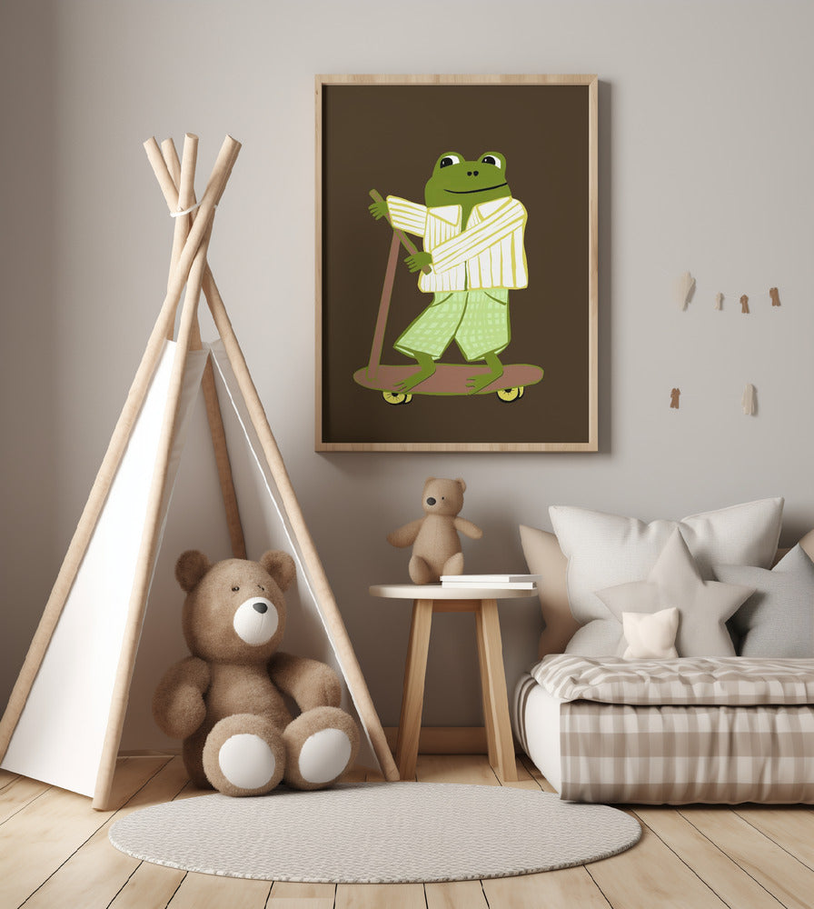 Frog on scooter - Art Print by Sharyn Bursic