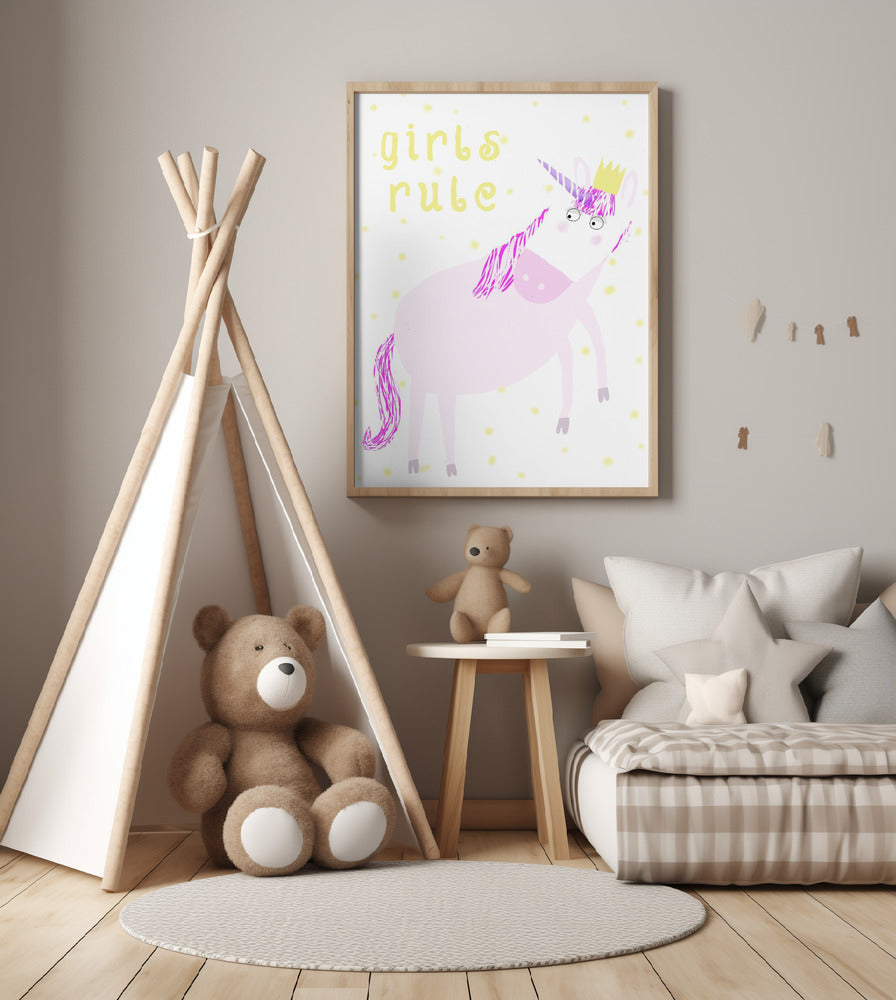 Girls Rule! Pink Unicorn by Children&#039;s Artist Carla Daly - Art Print by Carla Daly