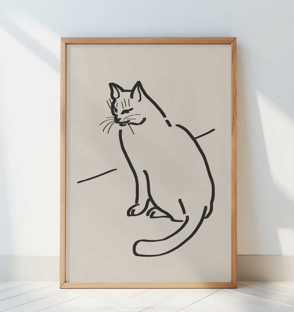 Sitting Cat On A Beige Background - Art Print by Little Dean