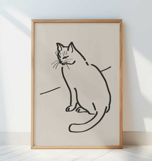 Sitting Cat On A Beige Background - Art Print by Little Dean