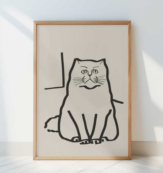 Line Art Cat Drawing 7 - Art Print by Little Dean