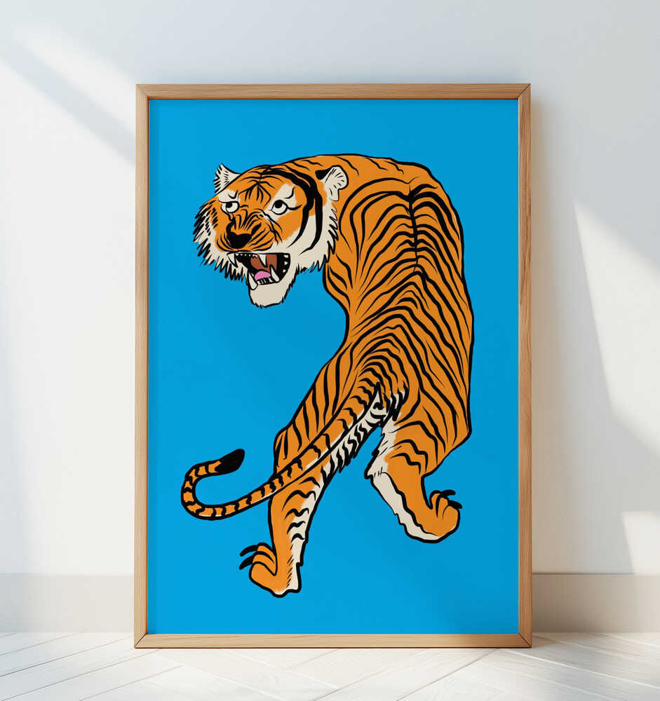Tiger In Orange and Blue - Art Print by Little Dean