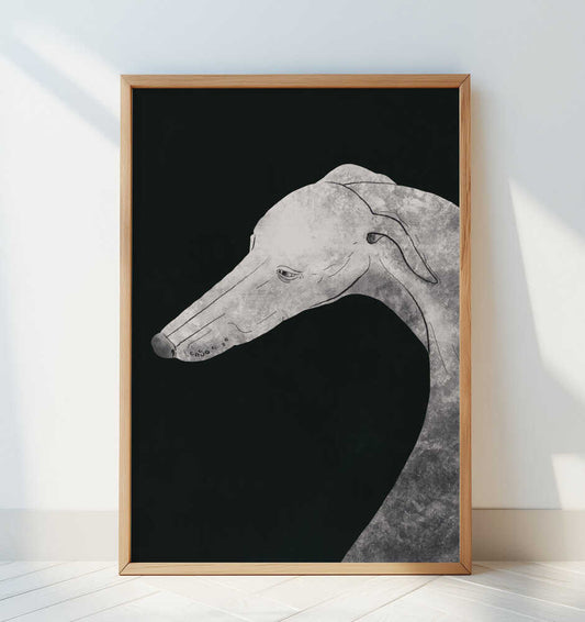 Greyhound black and white 02 - Art Print by Little Dean