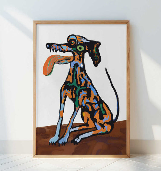 Crazy dog portrait - Art Print by Little Dean