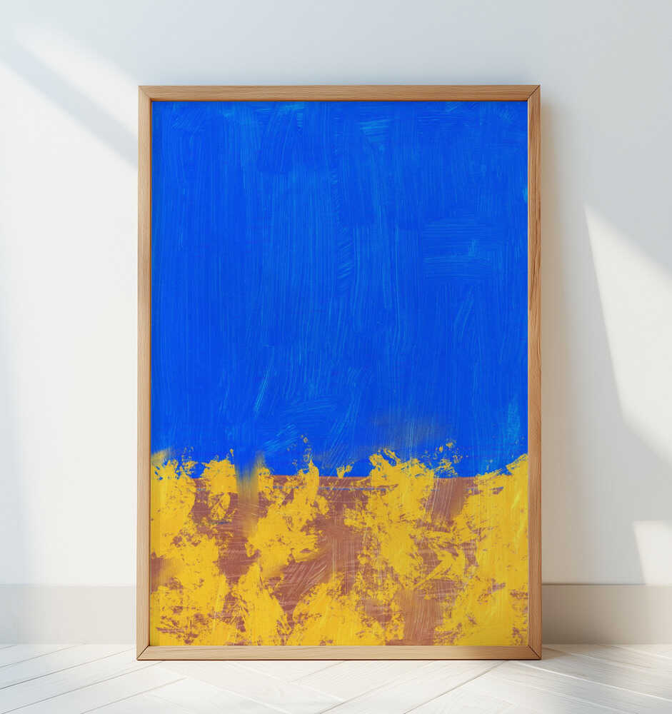 Blue And Yellow Brushstrokes - Art Print by Little Dean