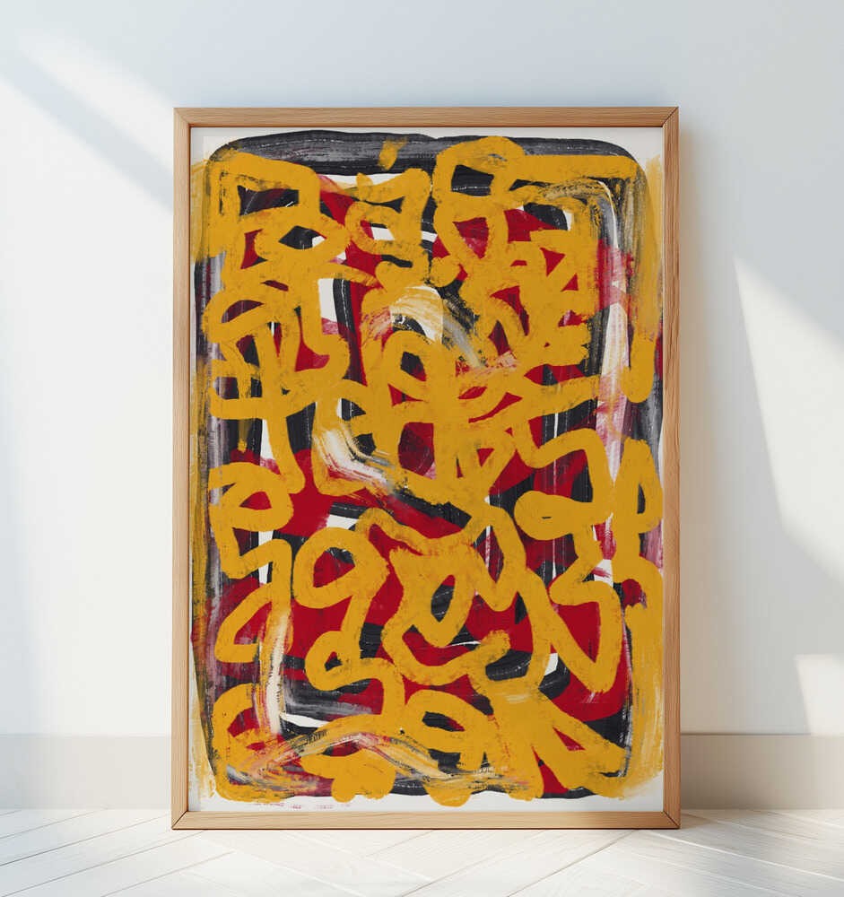 Yellow dotted line art abstract - Art Print by Little Dean