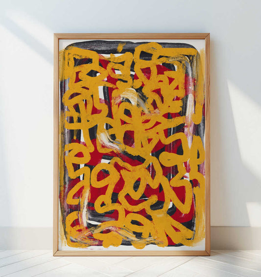 Yellow dotted line art abstract - Art Print by Little Dean