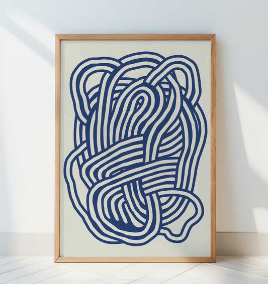 Line art organic shape in blue 03 - Art Print by Little Dean