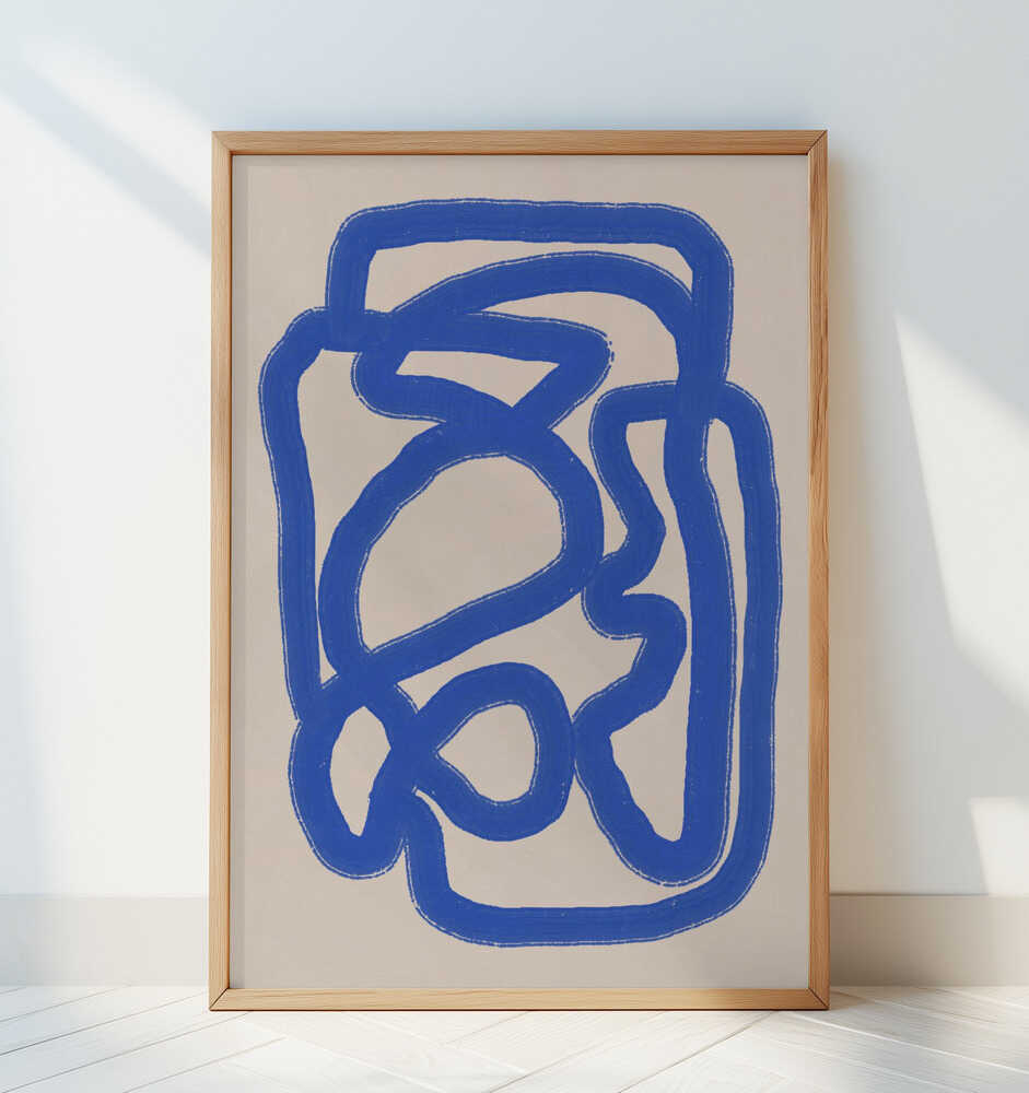 Line art in cobalt blue 04 - Art Print by Little Dean