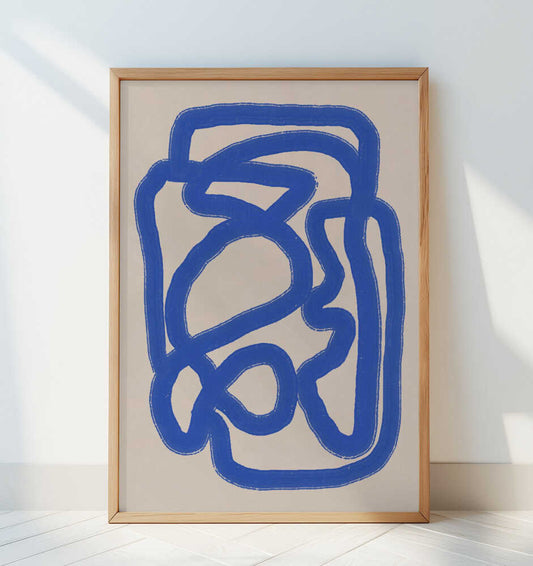 Line art in cobalt blue 04 - Art Print by Little Dean