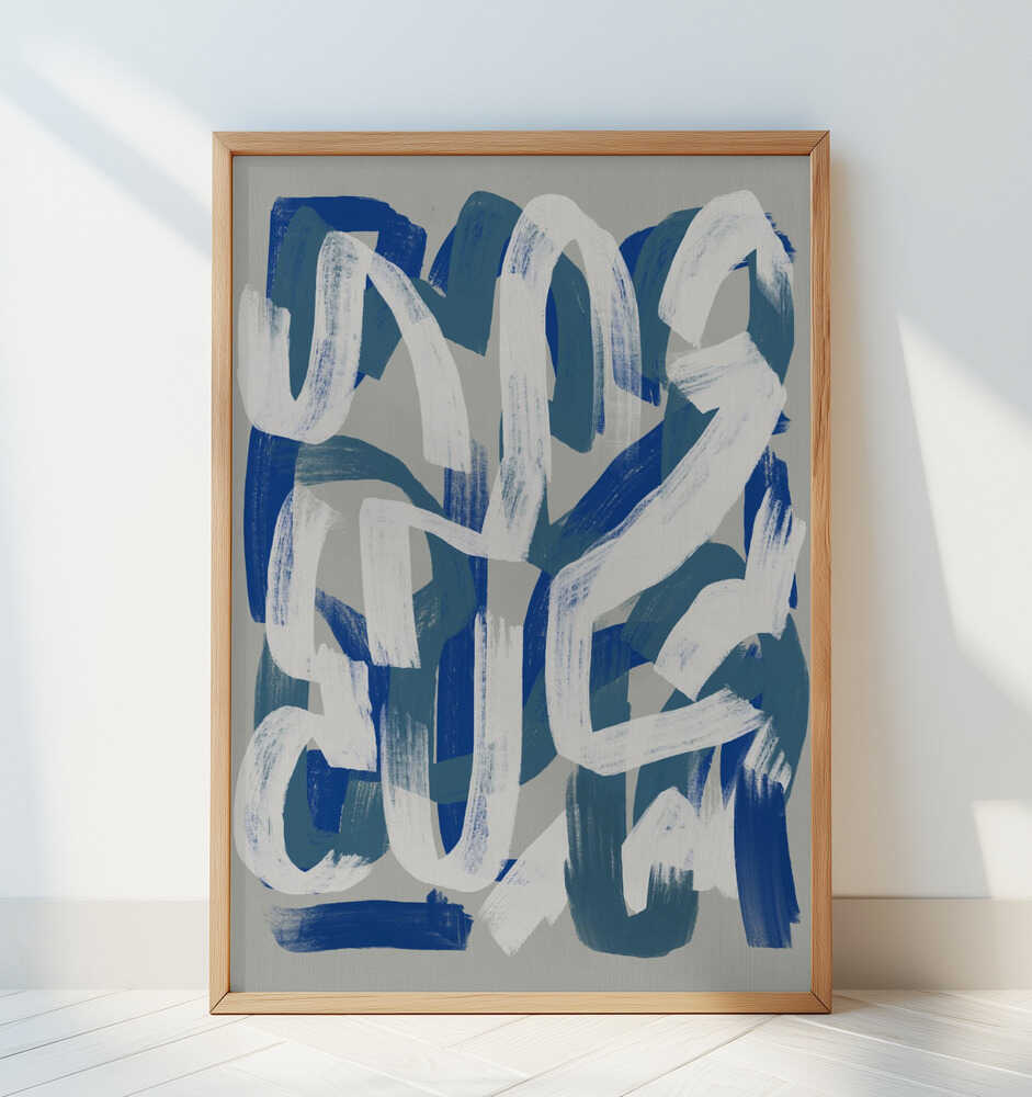 Dry brush abstract in grey and blue 02 - Art Print by Little Dean