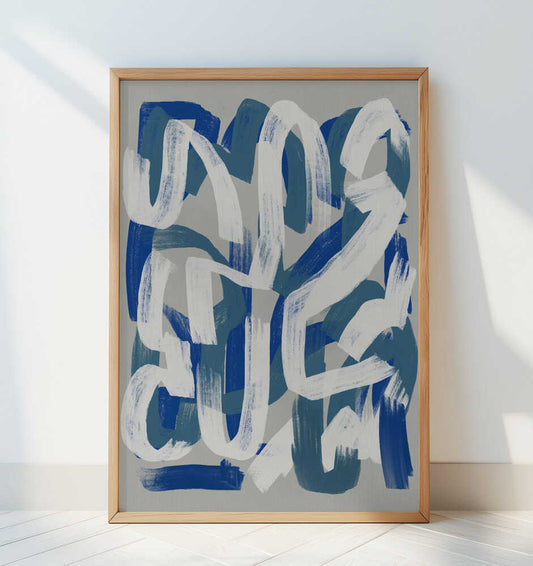Dry brush abstract in grey and blue 02 - Art Print by Little Dean