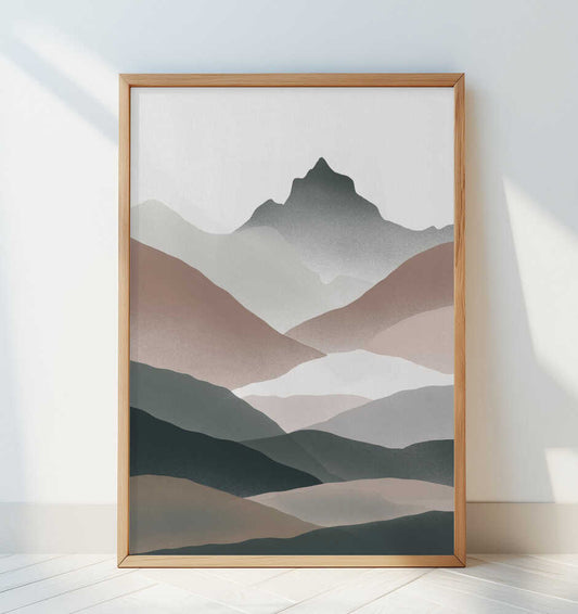 Layered Mountains In Soft Earthy Tones - Art Print by Little Dean