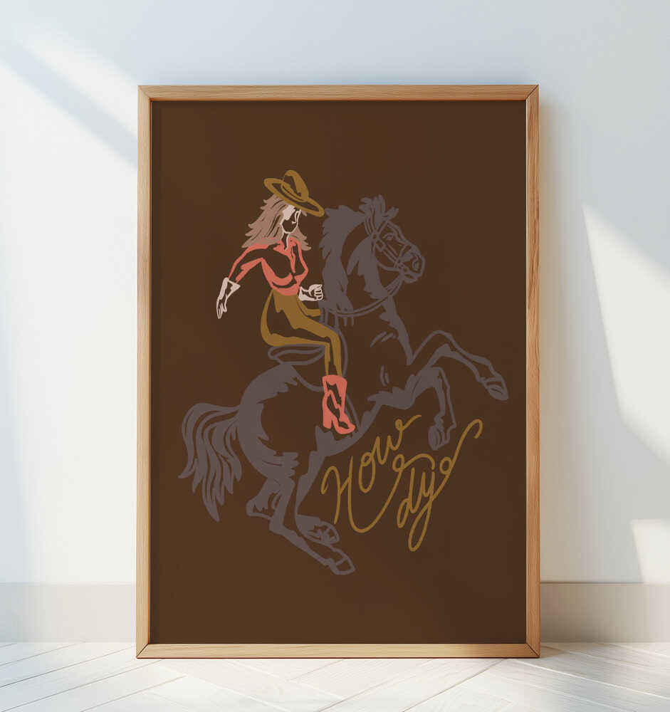 Cowgirl Riding A Rearing Horse - Art Print by Nikita Jariwala
