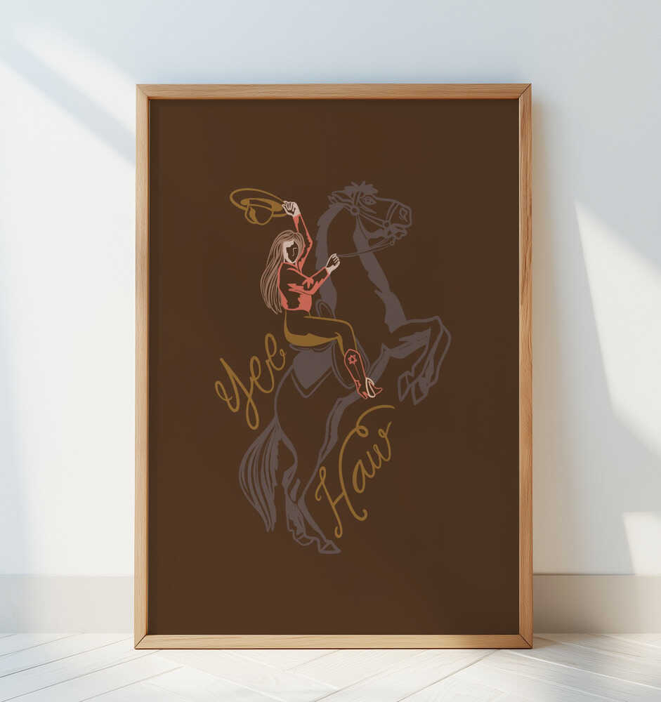 Cowgirl Riding A Rearing Horse - Art Print by Nikita Jariwala