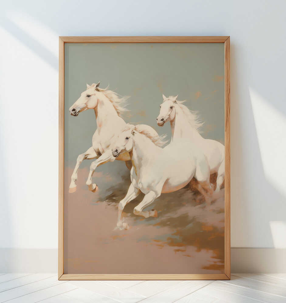 Two White Wild Horses Galloping - Art Print by Andreas Magnusson