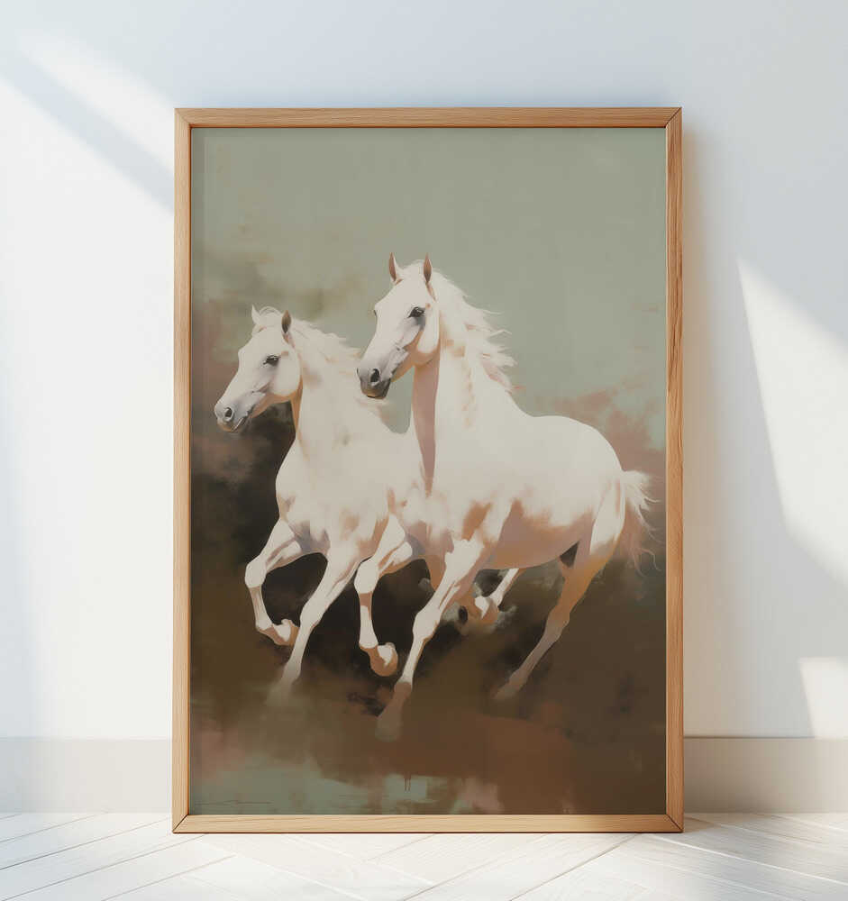 Two Elegant White Horses Galloping - Art Print by Andreas Magnusson