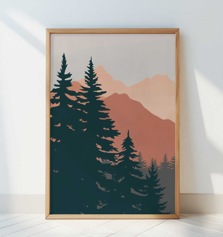 Pine Trees In The Mountains - Art Print by Little Dean